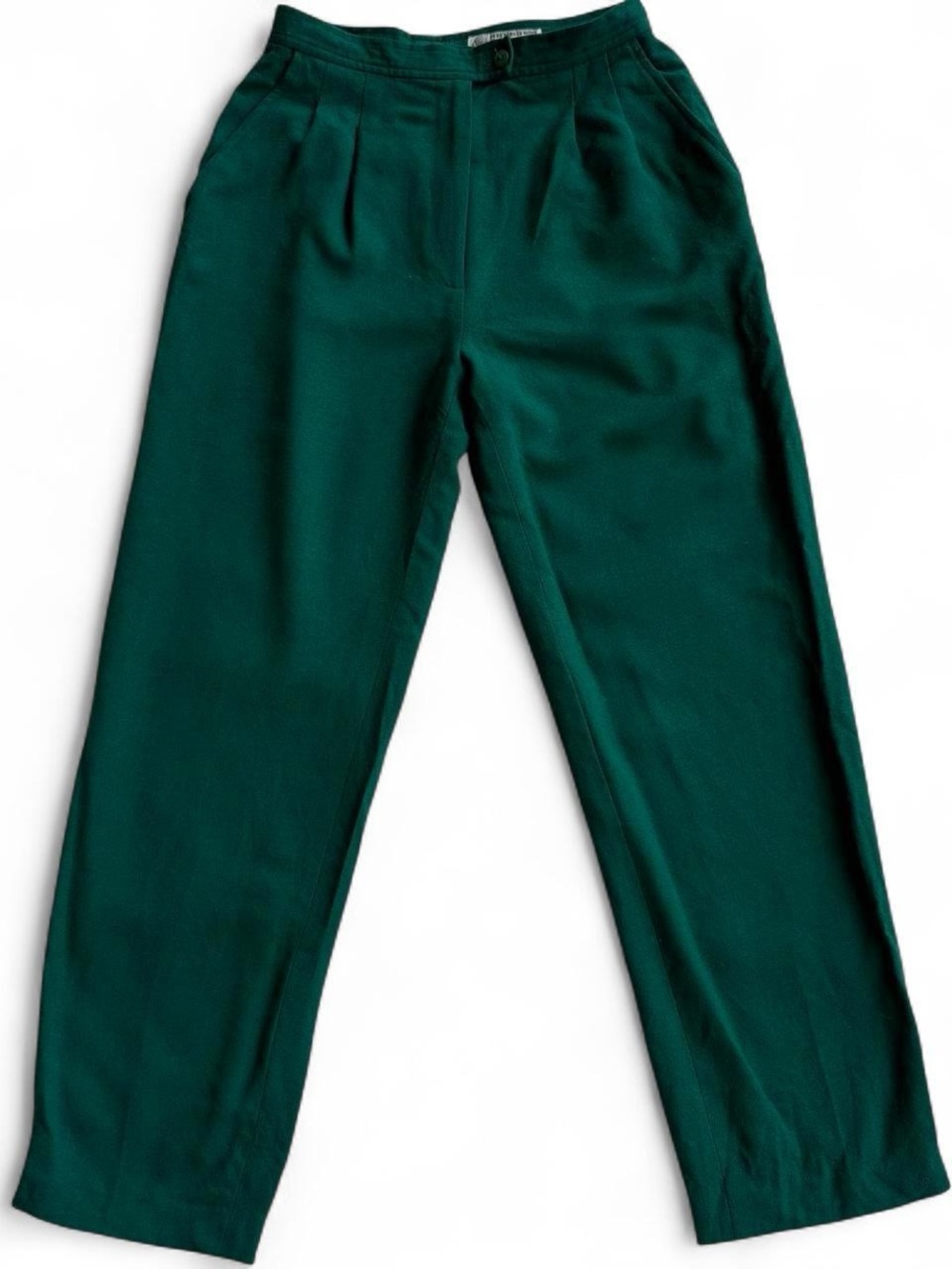 Vintage Bellissima 100% Wool Dark Green High Waisted Straight Leg Trousers Sz 10